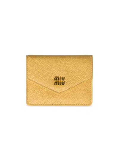Miu Miu Women's Leather Card Holder In Yellow