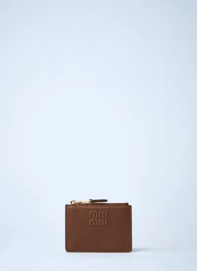Miu Miu Women Leather Cardholder In Brown
