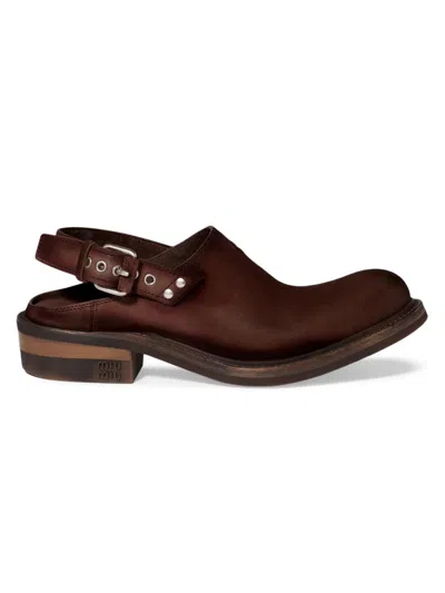 Miu Miu Foule Leather Mules In Brown
