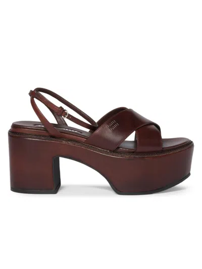 MIU MIU WOMEN'S LEATHER PLATFORM SANDALS