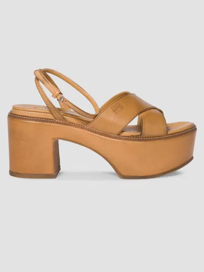 Miu Miu Women's Leather Platform Sandals In Multi