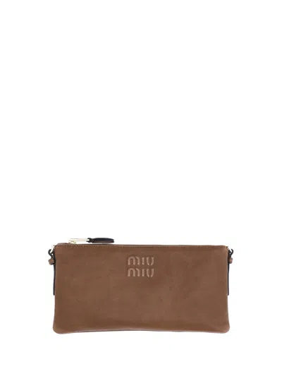 Miu Miu Women Leather Pouch In Brown