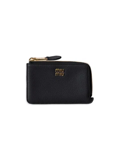 Miu Miu Women's Leather Pouch Card Holder In Black