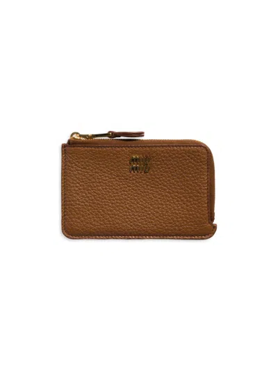 Miu Miu Women's Leather Pouch Card Holder In Brown