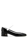 Miu Miu Leather Block Heel Pumps With Patent Finish