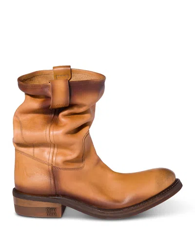 MIU MIU WOMEN'S LEATHER SLOUCH BOOTS