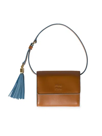 Miu Miu Women's Leather Wallet With Shoulder Strap In Brown
