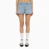 Miu Miu Light Blue Denim Short With Logo In Blue
