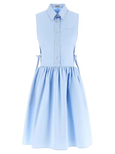 Miu Miu Women Light Blue Shirt Collar Midi Dress