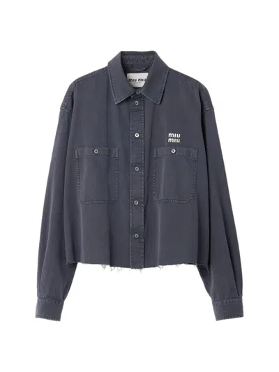 Miu Miu Shirt Chest Pockets Collared Neck Long Sleeves In Blue