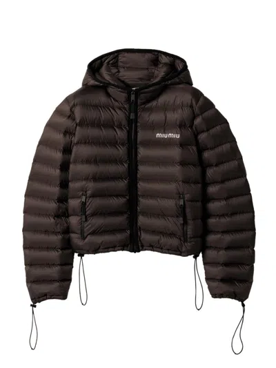 Miu Miu Women's Light Pongé Down Hoodie Jacket In Green