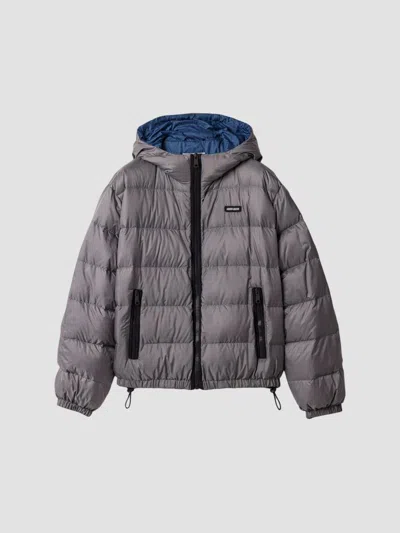 Miu Miu Hooded Lightweight Fluffy Down Jacket In Gray