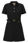 Miu Miu Women Logo Belt Wool Dress In Black