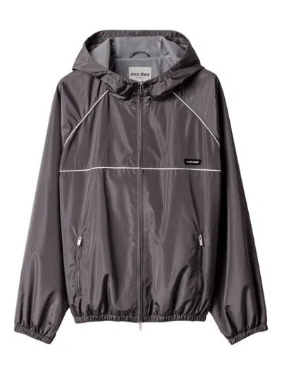 Miu Miu Women Logo Blouson Jacket In Gray