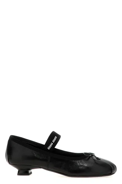 Miu Miu Women Logo Bow Ballet Flats In Black