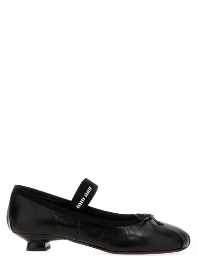 Miu Miu Women Logo Bow Ballet Flats In Black