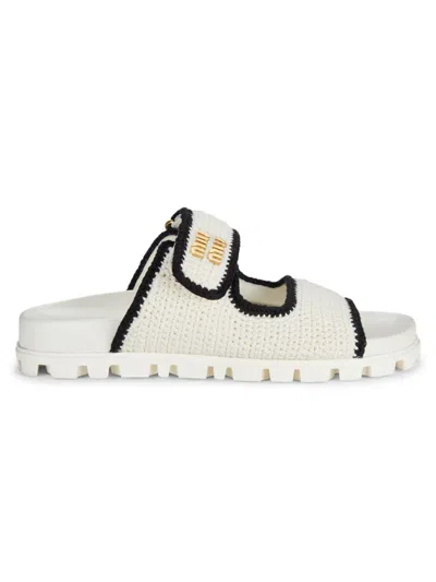 Miu Miu Women's Logo Cotton Crochet Sandals In Avorio Nero