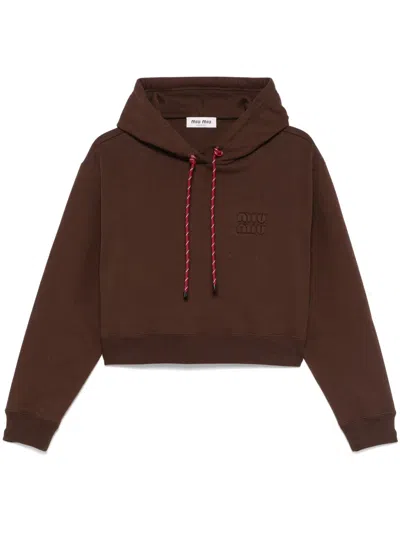 Miu Miu Women Logo Cotton Hoodie In Multicolor