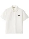 Miu Miu Short Sleeve Cropped Button Down Shirt With Collar In Multicolor