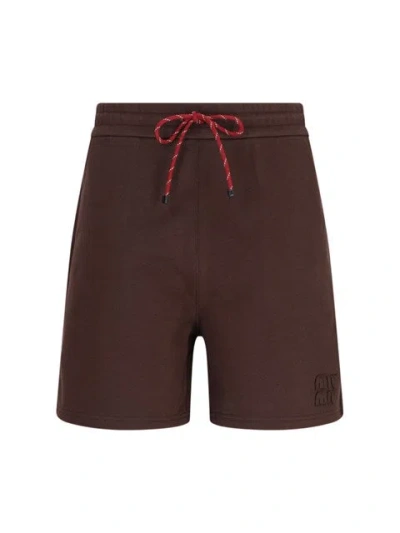Miu Miu Women Logo Jogger Shorts In Brown