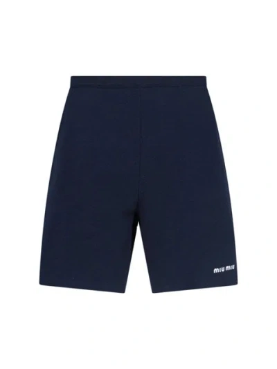 Miu Miu Women Logo Jogger Shorts In Blue