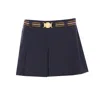 Miu Miu Pleated Mini Skirt With Embroidered-logo In Blue