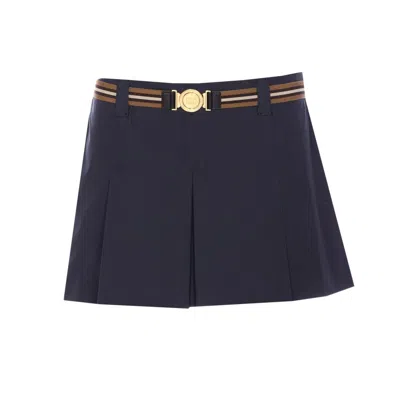 Miu Miu Women Logo Mini Skirt In Blue