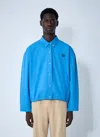 Miu Miu Button-down Collar Cotton Jacket With Elastic Hem In Blue