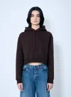 Miu Miu Short Cotton Hoodie With Drawstring And Hood In Brown