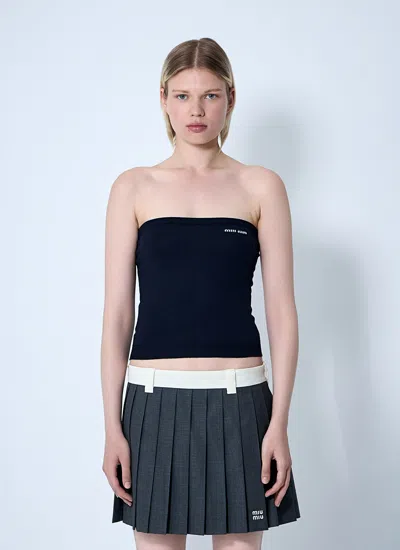 Miu Miu Women Logo Motif Tube Top In Blue