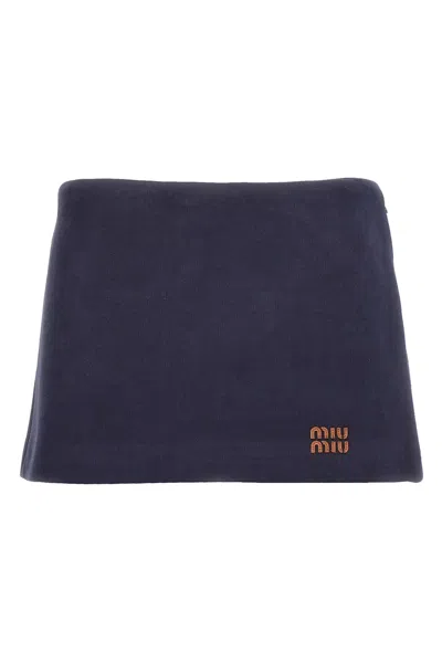 Miu Miu Logo-embroidered Padded Mini Skirt In Navy