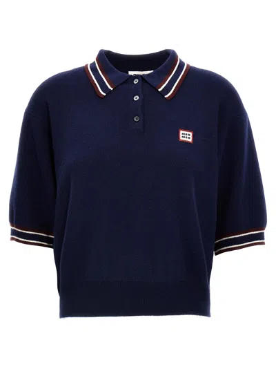 Miu Miu Women Logo Polo Shirt In Blue
