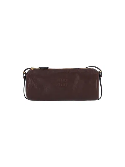 Miu Miu Women Logo Pouch In Brown