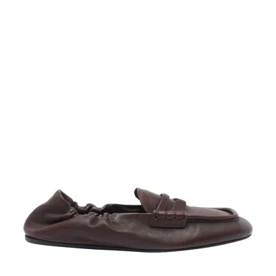 Miu Miu Women Logo Ruches Loafers In Brown