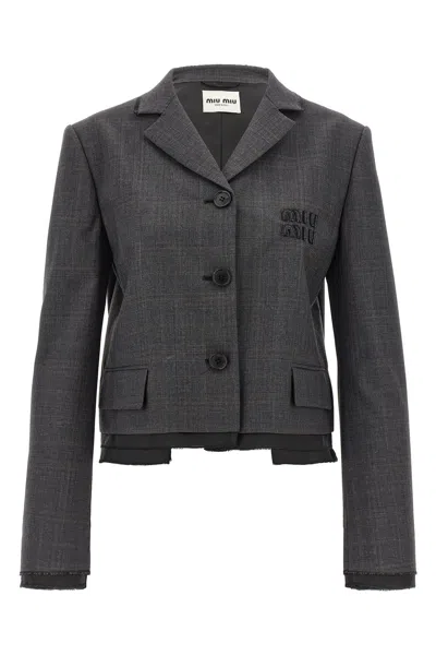 Miu Miu Prince Of Wales-check Single-breasted Blazer In Multi