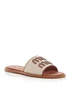Miu Miu Beige Logo Sandals In Natural/brown