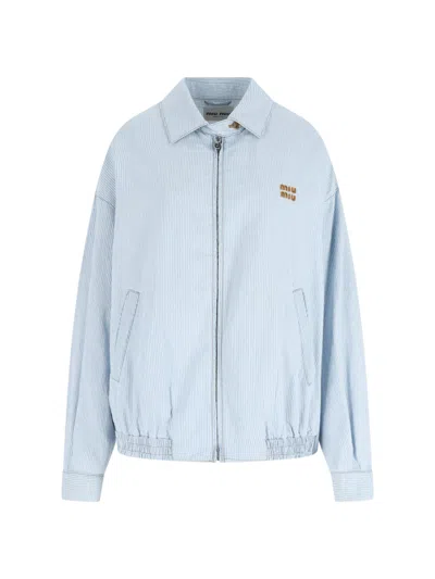 Miu Miu Women Logo Zip Jacket In Blue