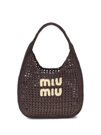 Miu Miu Women Logoed Shoulder Bag In Brown