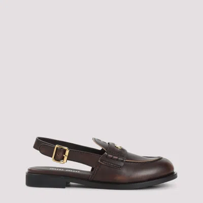 Miu Miu Ebano Slingback Loafer In Brown