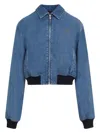 Miu Miu Logo-embroidered Zip-up Denim Jacket In Blue