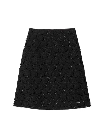 Miu Miu Women's Macramé Skirt In Black
