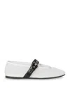 Miu Miu Mesh Ballerinas With Contrasting Leather Buckle In White