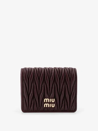 Miu Miu Women Matelassã© Leather Wallet With Metal Logo