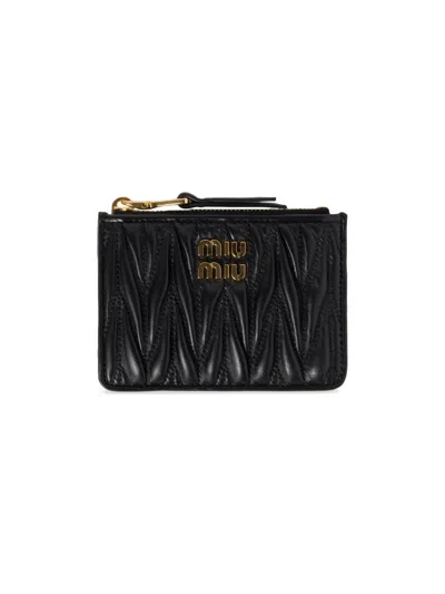 Miu Miu Women's Matelassé Nappa Leather Card Holder In Black