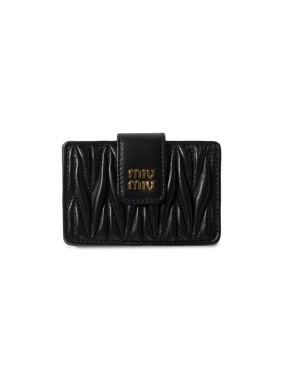 Miu Miu Women's Matelassé Nappa Leather Card Holder In Black