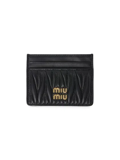 Miu Miu Women's Matelassé Nappa Leather Card Holder In Black