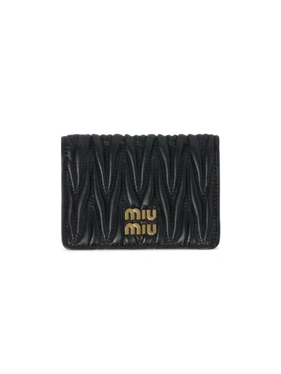 Miu Miu Women's Matelassé Nappa Leather Card Holder In Black