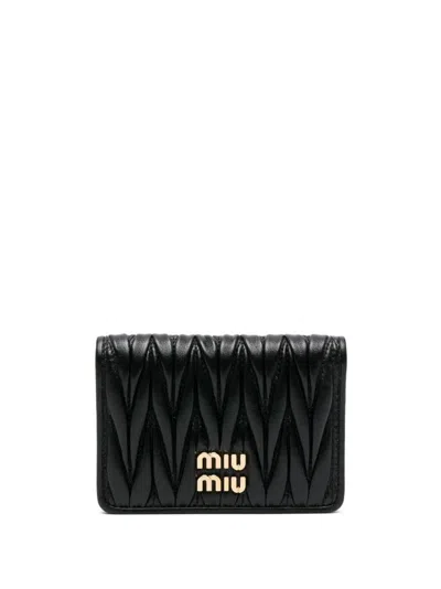 Miu Miu Women Matelassé Nappa Leather Card Holder In Black