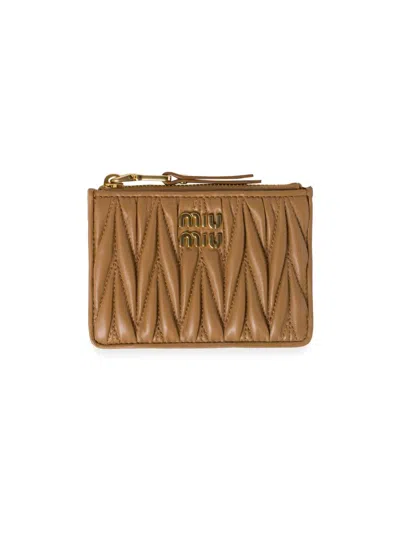 Miu Miu Women's Matelassé Nappa Leather Card Holder In Brown