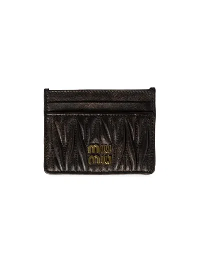 Miu Miu Women's Matelassé Nappa Leather Card Holder In Brown